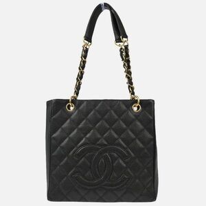CHANEL Black Quilted Tote with Gold Chain